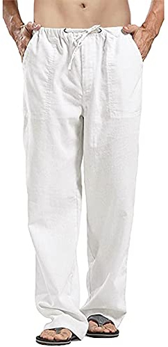 YAOHUOLE Pantaloni Estivi Uomo Pantaloni da Spiaggia Yoga Pantaloni Lino Uomo Khaki XL