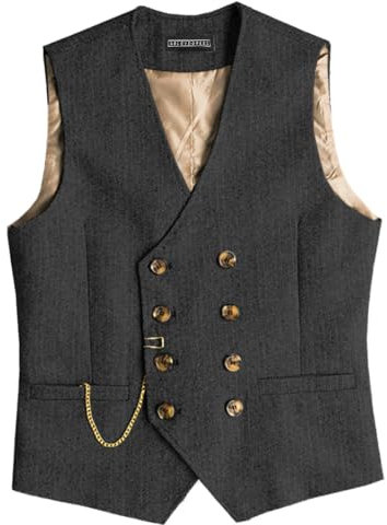 Solovedress Mens Vintage Wolle Anzugweste Regular Fit Weste Anzug Weste für Hochzeit Groomsmen(Black,XXL)