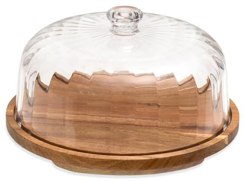 Vacream Cake Stand with Lid, Rotating Cake Holder with Dome, Wood Lazy Susan with Cover, Cake Stand for Party,Birthday,Parties,Baking Gifts(12 Inch with Dome)