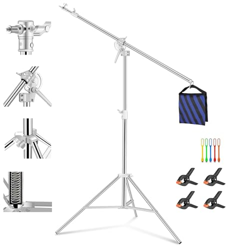 Soonpho 13.2ft/400cm Lichtstativ Edelstahl Heavy Duty Lampenstativ Galgenstativ Licht Beleuchtungsstativ Lichtständer mit 6.79ft/207cm Galgen und Sandsack für Softbox,Reflektoren,Fotografie