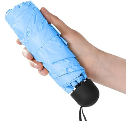 Chakipee Mini Umbrella Sun Protection Compact Design Perfect for Travel Pocket Lightweight Portable UV Umbrellas, Small & Light for Sun and Rain, Man and Women Blue