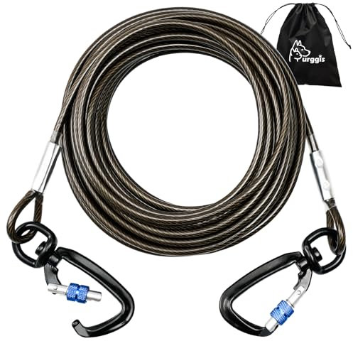 Furggis Cable de amarre para perros de 10/15/20/30/50 pies – Correa resistente para perros de hasta 250 libras – Reflectante y sin óxido con clip de bloqueo y cierre giratorio de 360° – Camino de