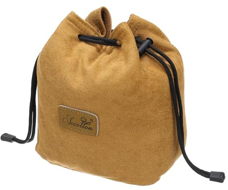 PATIKIL Mjukt kameraväska, stötsäkert linsskydd med dragsko, flanellkameralinsfodral, kompatibel med Nikon DSLR-kameralins, vattenkoppar, Kaki, M Size, storleken: