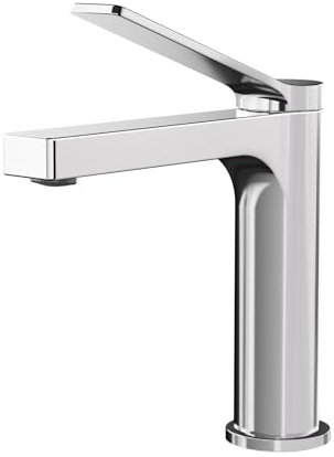 EMKE Grifo de Baño Cromado con Aireador, Mezclador de Lavabo en Latón Macizo, Cartucho Cerámico, Instalación Fácil, Ahorro de Agua, 195x173x46 mm