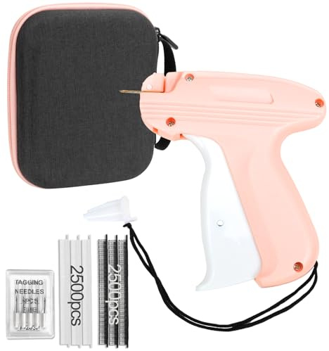 Kit de pistolet d'étiquettes pour vêtements avec 6 aiguilles de rechange et 5 000 attaches de 0,5 cm, fixation rapide de vêtements avec étui rigide, mini pistolet à étiquettes fines pour couture,