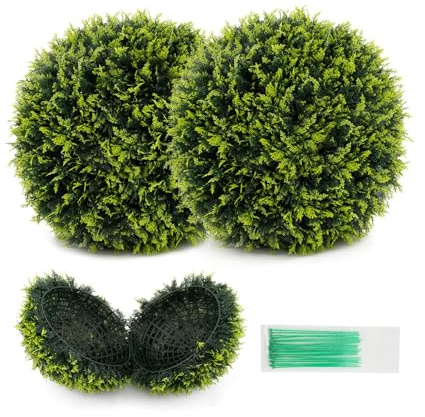 RELAX4LIFE 2 Boules de Buis Artificielles, Fausses Boules de Verdure Rondes, Protection Solaire, Boules Décoratives de Jardin pour Jardin Porche Fête Mariage (Cèdre,Φ55cm)