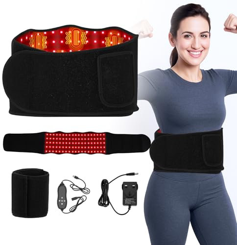 Red Light Massaging Belt for Body, 660nm Red Light & 850nm Near-Infrared Light Wrap Belt with 6 Time Settings, 5 Lighting Modes, 5 Massaging Levels, Back Support Massager Belt for Legs, Back, Waist