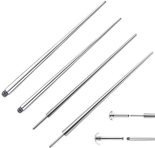 4 PCS Titanium Piercing Taper, 16G 18G Insertion Pin, Threadless and Screw On Assistant Tool, Body Piercing Stretching Kit for Ear Nose Lip Eyebrow Belly