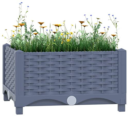 Utiny Hochbeet, Kräuterbeet Gemüsebeet zum Selber Bauen, Blumenkasten im Rattan-Look, Pflanzkasten für Garten Terrasse Balkon, Polypropylen Blaugrau 40 x 40 x 23 cm