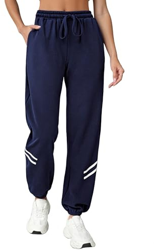 Uniexcosm Pantalones Deportivo Mujer Largos Pantalón de Chándal Mujer Suelto Casuales con Bolsillos y Cordón para Casual Fitness Jogging Azul Marino XL