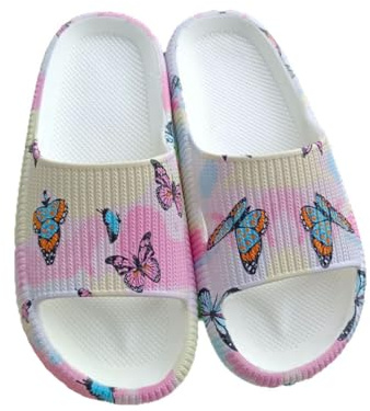 Ciabatte da bagno per ragazzi e ragazze, originali slippers leopardati nuvole, ciabatte da bagno Cloudyzz, pantofole per bambini, pantofole antiscivolo, estive, spiaggia, piscina, farfalle, 34/35 EU