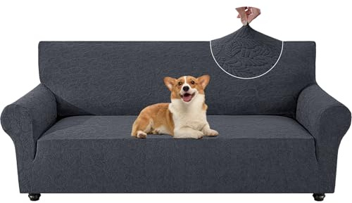 YSTELLAA Housse De Canapé 3 Places Extensible, Universelle, Gris Foncé | Sofa Cover avec Accoudoirs, Antidérapante Housse Canape Antisalissure, Résistante Aux Griffures