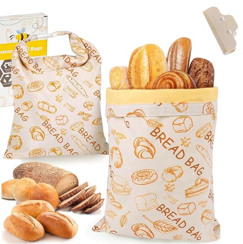 Loafguard Beeswax Bag, Reusable Beeswax Bread Bag, 12X17inch Cotton Bees Wax Bread Bags, Stays Fresh Up To 3x Longer, For Keeping Toaster Loaf Sandwich Fruits Vegetables Fresh (A,1PC)