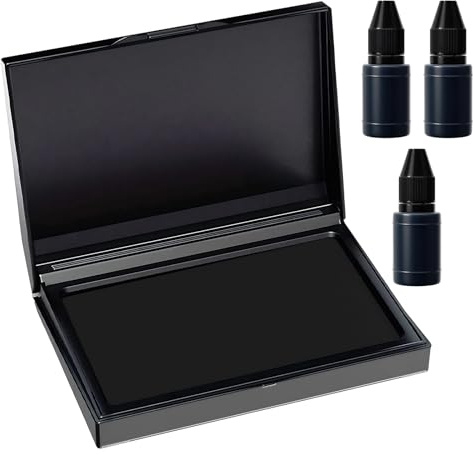 Hwanme 1 Black Ink Pad for Stamping & Inkpad Refill 3 Pack, Durable Plastic Cover, Water-Based Ink, Quick Dry Hand Stamp Pad for Crafting, Fingerprint Stamps, DIY Projects, Handprints, Office Home Use