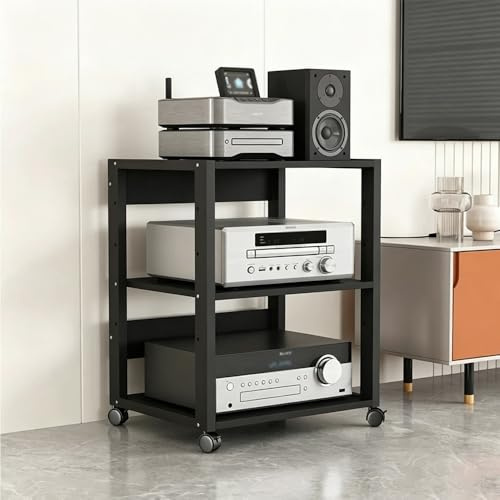 GSKFXJ Soporte Multimedia AV Móvil Mueble Equipo HiFi Ajustables En Altura, Estante Medios Audio Video De 3 4 Capas, Gabinete De Almacenamiento HiFi(Black,3-Tier)