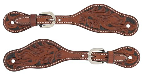 Turquoise Cross Floral Carved Ladies' Spur Straps Chestnut 45-0421