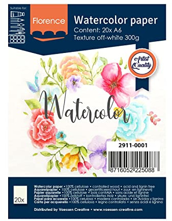 Vaessen Creative Florence Papel de Acuarela Superficie Texturizada, 300 GSM, Blanco (Off-White), A6