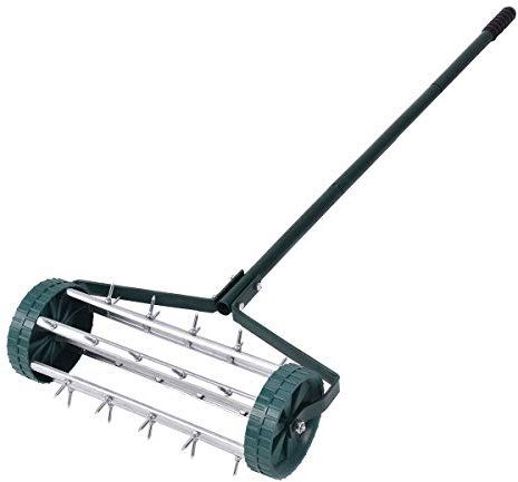 COSTWAY Scarificateur Manuel Rouleau d'Aérateur avec Confortable Longue Poignée pour Pelouse Gazon Jardin 44 x 15 x 126 CM Vert
