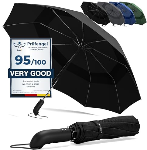 Regenschirm Taschenschirm Sturmfest + Auf-Zu Automatik & Schirm-Tasche, Schwarz | Herren Damen Reiseschirm - Kompakt Stabil, Teflon Wind- & Regen- Dicht | Taschenregenschirm Golfschirm Umbrella