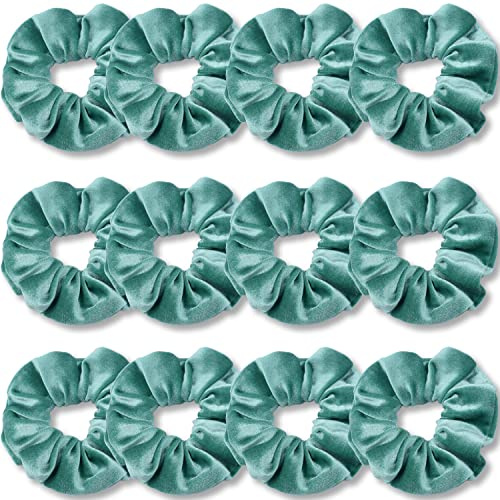 IVARYSS Elastici per capelli verdi, elastici in velluto morbido di prima qualità, fasce elastiche spesse a colori solidi, accessori per capelli per donne e ragazze, confezione da 12 pezzi