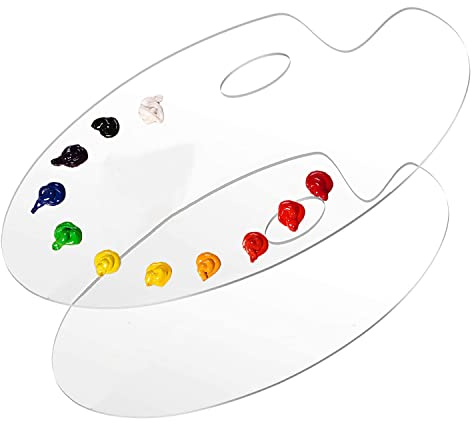 DARENYI 2 Stück Mischpalette Stücke Mischpaletten für Ölfarben Acryl Transparent Oval Art Palette mit Griffloch für DIY Kunst Malerei