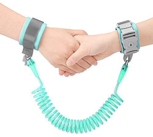 Wrist Reins for Toddlers Boys and Girls, Anyfirst 2.5M Anti Lost Wrist Link, 360°Rotate Toddler Wrist Strap with Elastic Wire Rope and Security Lock for Children Walking, Green