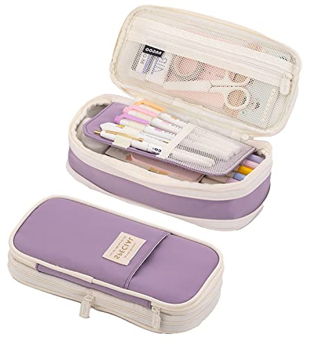 GALER Big Capacity Pencil Case, Large Pencil Case Cute Pencil Pouch Aesthetic Stationery Pen Bag Secondary School Essentials Supplies for Teen Girls Preppy (Purple)