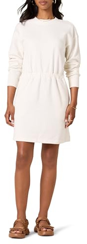 Amazon Essentials Abito Stile Felpa Stretto in Vita (Disponibile in Taglie Forti) Donna, Bianco Guscio D'uovo, XS