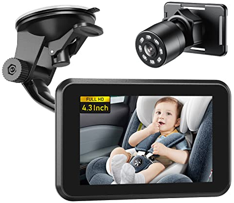 Itomoro ACZ401 - Cámara de coche para bebé, visión nocturna HD de 4.3 pulgadas, monitor de bebé con cámara, asiento de seguridad, espejo de coche para mirar hacia atrás, 5 minutos, fácil instalación