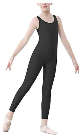 Prime fashions - Tutina senza maniche e senza piedi per ragazze, ideale per danza e ginnastica - Bambine, Nero , 13-14 Years