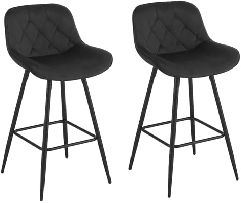 EUGAD Barhocker 2er Set, Barstühle mit Rückenlehne, ergonomischer Polsterhocker mit Samtbezug, Hocker für Bar Kücheninsel Bistro, mit Metallbeinen, Fußstütze, Schwarz, 1068BY-2