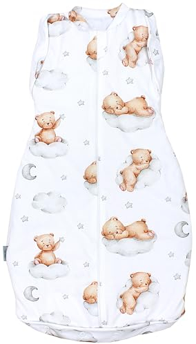 TupTam Baby Pucksack OEKO- TEX zertifizierte Materialien Swaddle Bag Wattiert Babyschlafsack 2.5 TOG unisex, Farbe: Wattiert 2.5 TOG/Bären auf Wolken Weiß Beige, Größe: 3-6 Monate