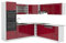 Vicco Eckküche R-Line, Küchenzeile in L-Form, Bordeaux Hochglanz/Weiß, 237 x 247 cm, AP Eiche