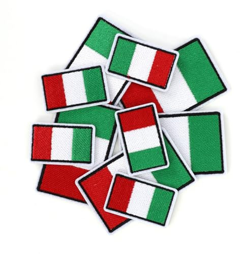 MWOOT 10 Stück Italienische Flagge Gestickter Patches, Italien Flagge Applikationen für Kleidung, Tasche, Jacke, Jeans, Hut, Handwerke Dekor, zum Aufbügeln und Aufnähen