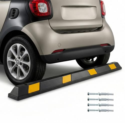 COSTWAY Ferma Ruota Garage in Gomma, Limitatore Blocco Parcheggio con Strisce Riflettenti e Antiscivolo, per Auto, Camper, Camion, Capacità di Carico di 3 Ton, 184 x 15 x 10 cm