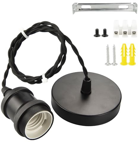 Urcianow Svart takpendellampa med E27-uttag och 1 m justerbar svart twist-kabel lämplig för takrosetter (diameter: 10 cm) perfekt för takbelysning, bar, café