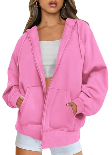 Timuspo Sweat à capuche zippé à manches longues pour femme - Veste surdimensionnée - Fermeture éclair - Polaire - Couleur unie - Veste d'automne - Y2k