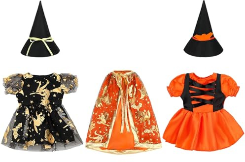 Vestiti per Bambole di Halloween, Vestiti per Bambole, Vestiti per Bambole da 18 Pollici, Include Vestito e Mantello da Strega,Cappello, Abbigliamento per bambole