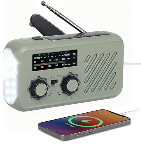 Linterna Solar Recargable con Radio, FM/Am Radio de Emergencia Portátil, Radio Solar de Emergencia con Manivela con LED 2000mAh Powerbank SOS Alarma USB para Camping al Aire Libre Kit Supervivencia