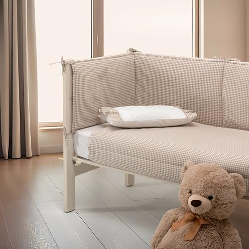 Casa da Laura - Edredón Cuna Vichy Marrón Claro - Maxi Cuna de 70 x 140 cm - 100% Algodón - 300 gr./m2 - Estampado Cuadrado de Vichy - Fabricado en Portugal