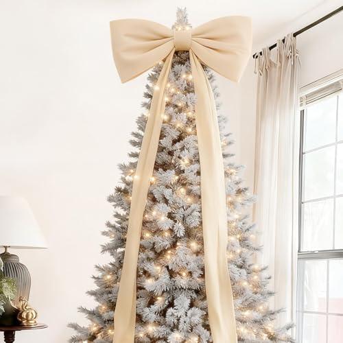 Fangfhai Decorazioni Natalizie, Fiocchi giganti per Albero di Natale, Grandi Fiocchi in Velluto per Puntale per Albero di Natale, Decorazione per la casa