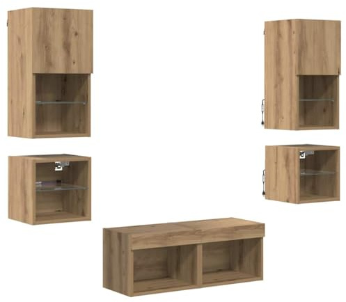 vidaXL unità per TV a Muro 8 PCS Rovere Artigianale Legno Multistrato, Storage per Soggiorno Moderno, unità a Parete Rettangolare, mensola Regolabile, Mobile per Media Elegante, soluzioni organizzati