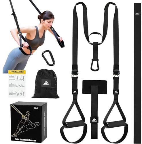 flintronic Juego de Entrenamiento en Suspensión, Correas de Entrenamiento en Suspensión con Asas y Guía de Entrenamiento, para Entrenamiento en Casa y Entrenamiento de Fuerza (Negro)
