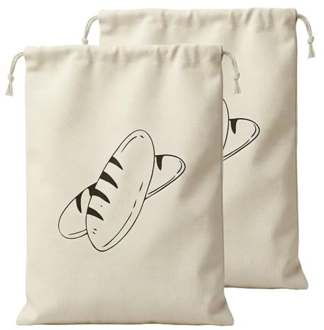 Pack de 2 Bolsas de Pan de Lino, 100% algodón de lino orgánico, bolsas de pan reutilizables, Bolsa de almacenamiento de alimentos, Tela Gruesa para Colgar, 30x40 cm