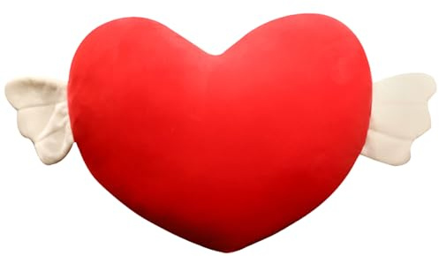 Cojín de corazón con alas de ángel - Almohada de felpa de piel sintética, acento decorativo con temática navideña, almohadilla de relleno suave y ligera, linda idea de regalo romántico | Encantadora a