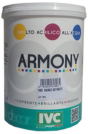 SMALTO ALL'ACQUA BIANCO SATINATO ARMONY ML.0,75 PER INTERNI ED ESTERNI ACRILICO PER LEGNO E FERRO