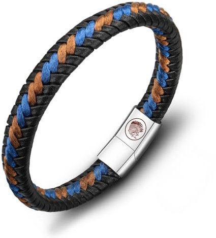 Casisto.J Pulsera Cuero Hombre - Pulsera Trenzada Hecha a Mano clásica en Negro y marrón con Cierre magnético Grabado Joyas Gratis en Caja