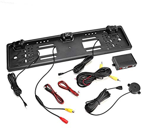 Aramox Europäischer Nummernschildrahmen mit 12LED-Kamera-Umkehranzeige-Parksensor