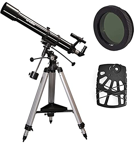 Maxxistore® - Sky-Watcher telescopio rifrattore 90/900 EQ2 - Nero + Filtro luna + Adattatore smartphone - SK909EQ2