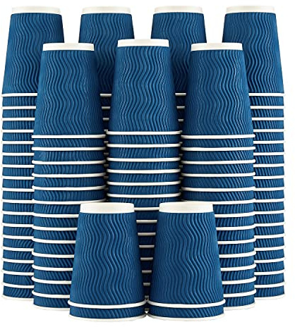Lamosi Coffee Cups 12 oz - 120 Pack, 12 oz Disposable Paper Coffee Cups Insulated, Corrugated Kraft Ripple Wall Cup for Hot Beverage or Cold Drinks (Navy)